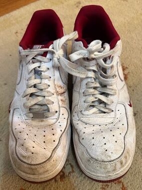 Nike Air Force I Men’s White & Maroon Low-Top Sneakers